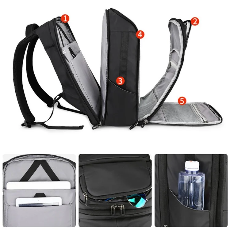 ML8018 Großer Business-Laptop-Rucksack Reise-Rucksack Tasche Wasser-abweisend Schultertasche mit externer USB-Ladestation