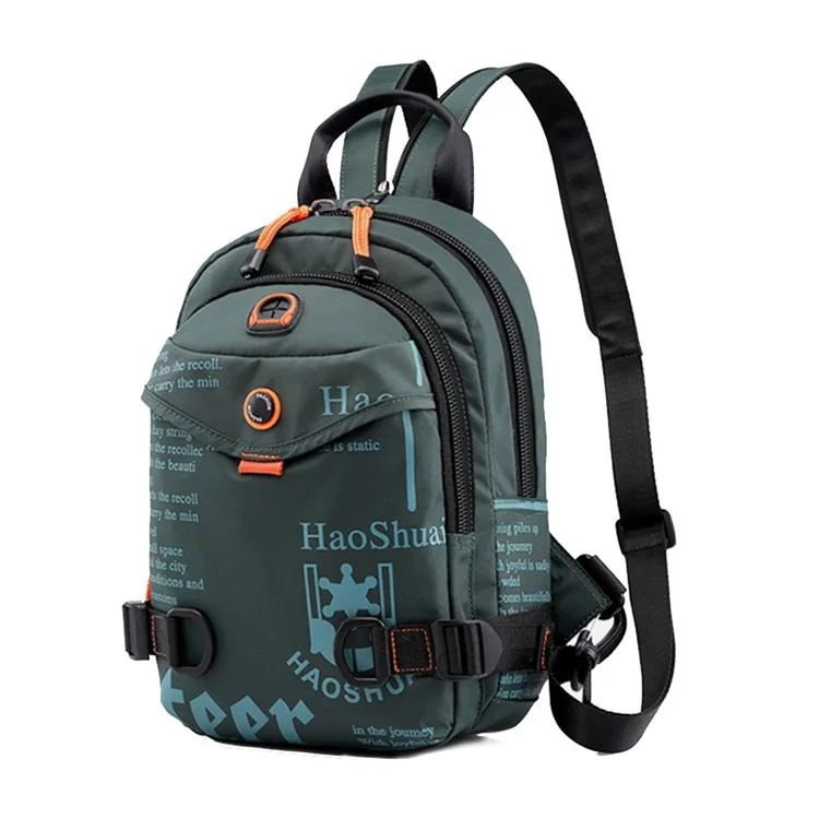 HAOSHUAI 5122(Nouvelle Version) Sac poitrine polyvalent pour homme Sac à dos anti-éclaboussures en nylon décontracté - Vert grisâtre