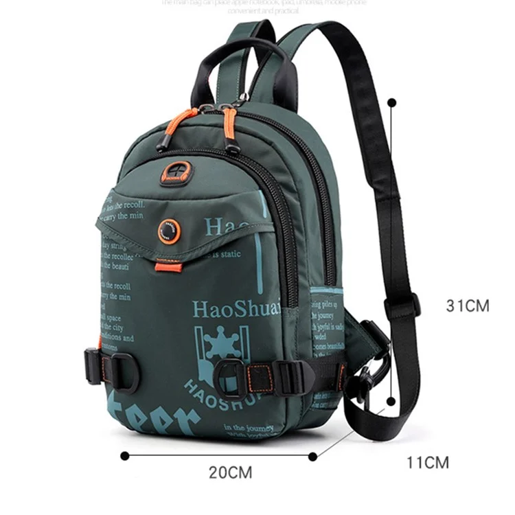 HAOSHUAI 5122(Nouvelle Version) Sac poitrine polyvalent pour homme Sac à dos anti-éclaboussures en nylon décontracté - Vert grisâtre