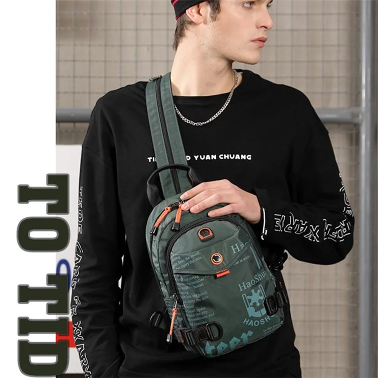 HAOSHUAI 5122(Nouvelle Version) Sac poitrine polyvalent pour homme Sac à dos anti-éclaboussures en nylon décontracté - Vert grisâtre