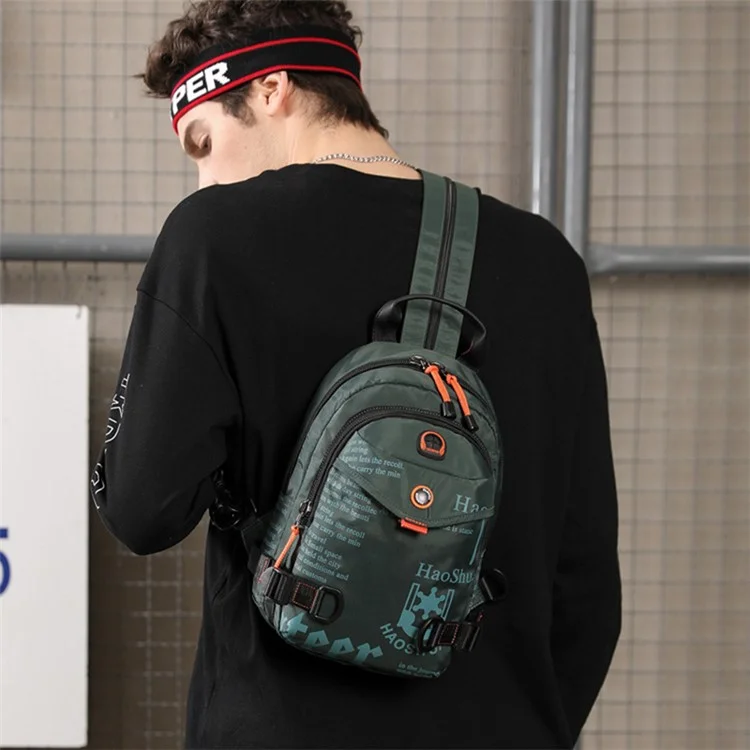 HAOSHUAI 5122(Nouvelle Version) Sac poitrine polyvalent pour homme Sac à dos anti-éclaboussures en nylon décontracté - Vert grisâtre