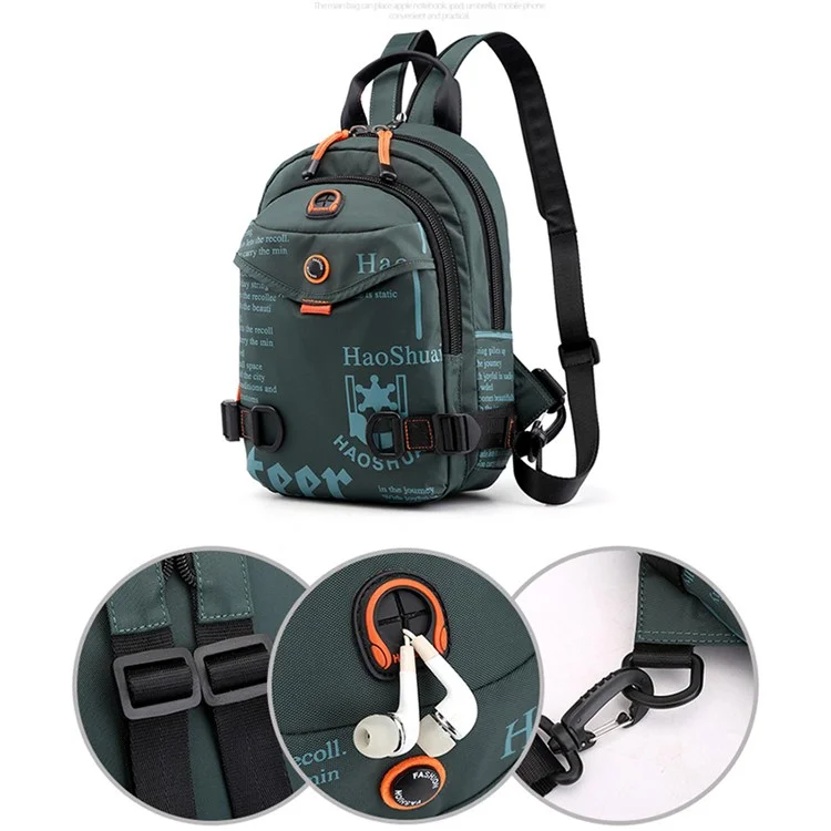 HAOSHUAI 5122(Nouvelle Version) Sac poitrine polyvalent pour homme Sac à dos anti-éclaboussures en nylon décontracté - Vert grisâtre