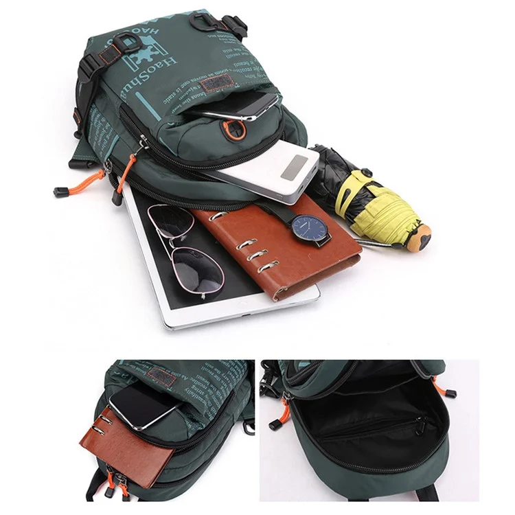 HAOSHUAI 5122(Nouvelle Version) Sac poitrine polyvalent pour homme Sac à dos anti-éclaboussures en nylon décontracté - Vert grisâtre