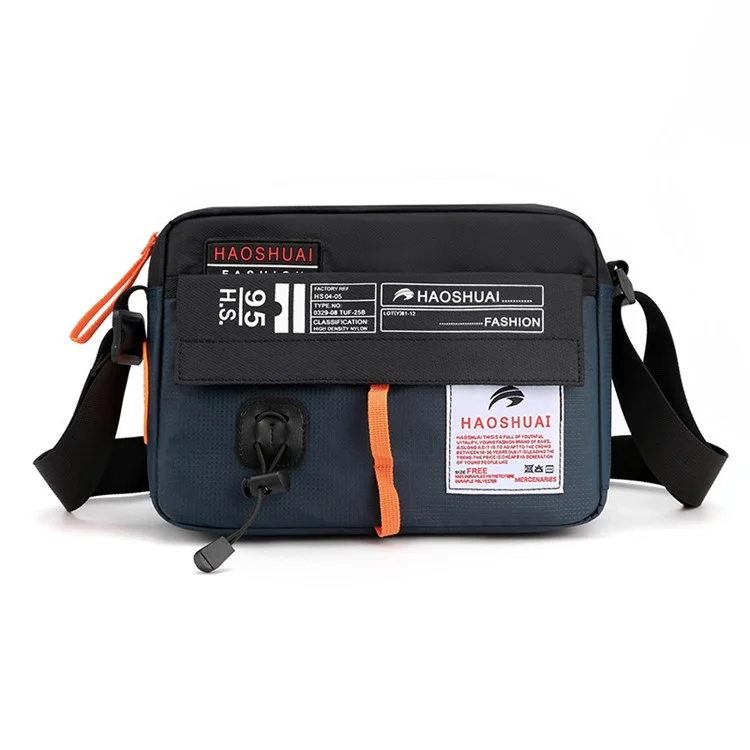 HAOSHUAI 204# Sac à bandoulière pour homme en nylon, sac messenger, sac porté travers, résistant à l'eau pour le bureau, l'école - Bleu foncé