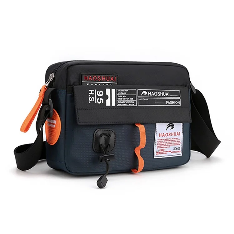 HAOSHUAI 204# Sac à bandoulière pour homme en nylon, sac messenger, sac porté travers, résistant à l'eau pour le bureau, l'école - Bleu foncé