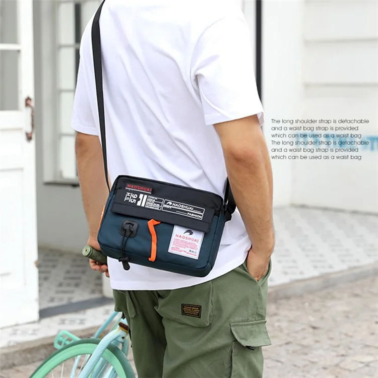 HAOSHUAI 204# Sac à bandoulière pour homme en nylon, sac messenger, sac porté travers, résistant à l'eau pour le bureau, l'école - Bleu foncé