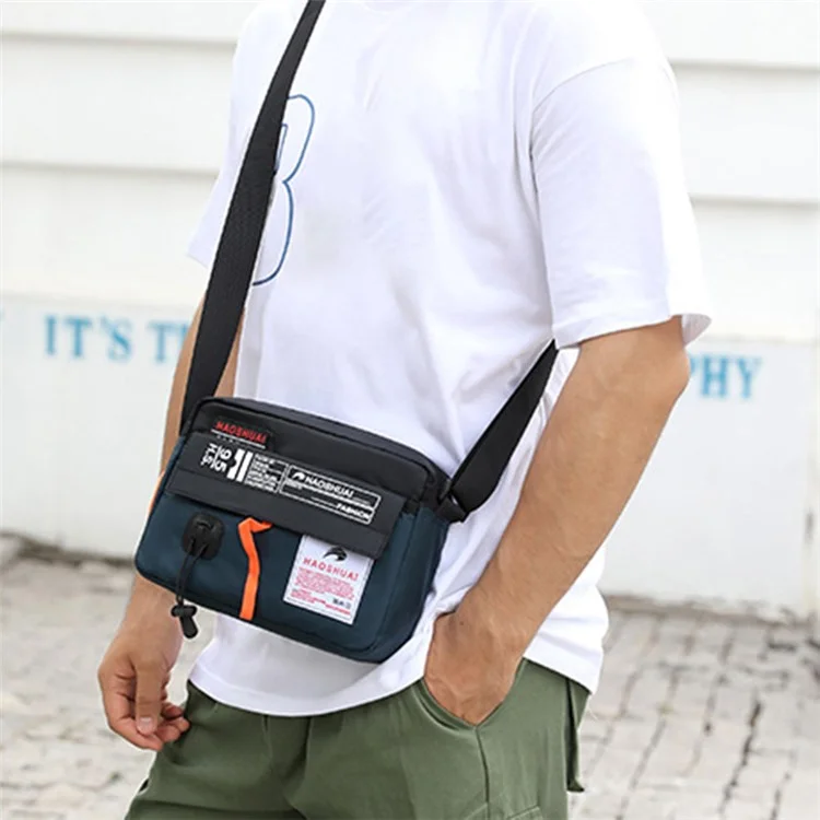 HAOSHUAI 204# Sac à bandoulière pour homme en nylon, sac messenger, sac porté travers, résistant à l'eau pour le bureau, l'école - Bleu foncé
