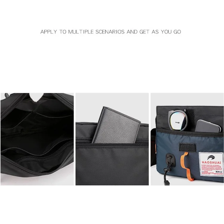 HAOSHUAI 204# Sac à bandoulière pour homme en nylon, sac messenger, sac porté travers, résistant à l'eau pour le bureau, l'école - Bleu foncé