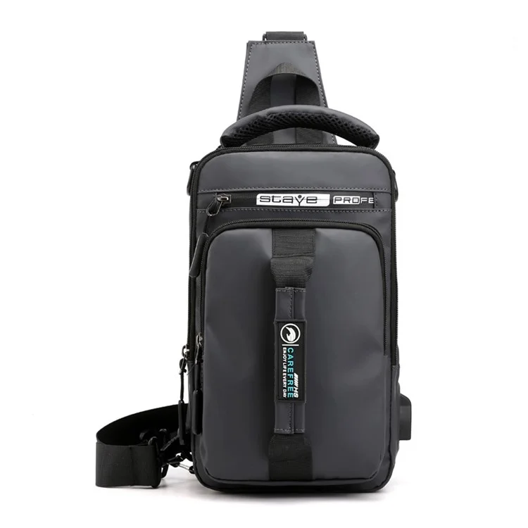 HAOSHUAI 1100-1# Grand sac banane pour hommes en nylon Sac à bandoulière avec port de charge USB externe - Gris