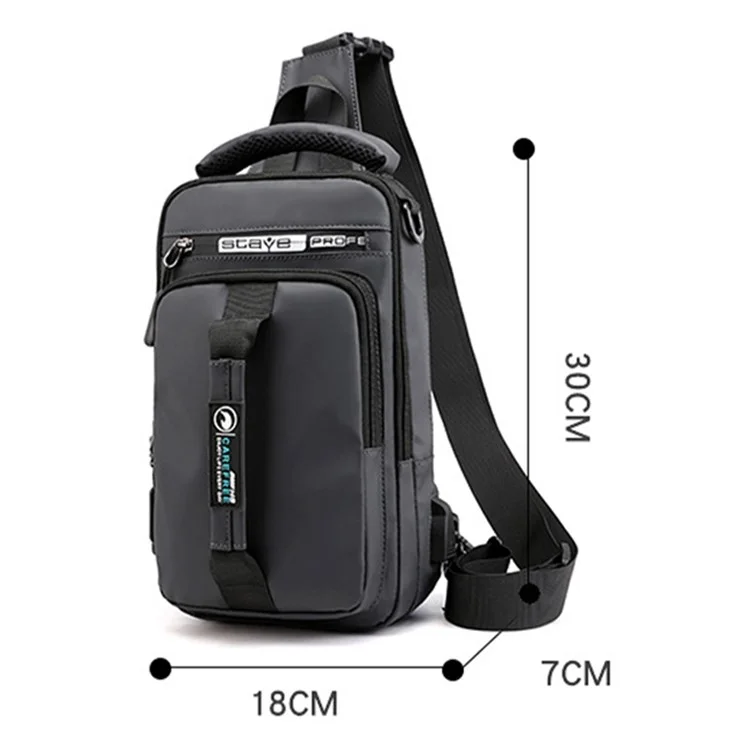 HAOSHUAI 1100-1# Grand sac banane pour hommes en nylon Sac à bandoulière avec port de charge USB externe - Gris