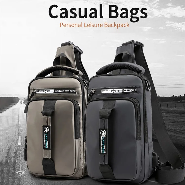 HAOSHUAI 1100-1# Grand sac banane pour hommes en nylon Sac à bandoulière avec port de charge USB externe - Gris