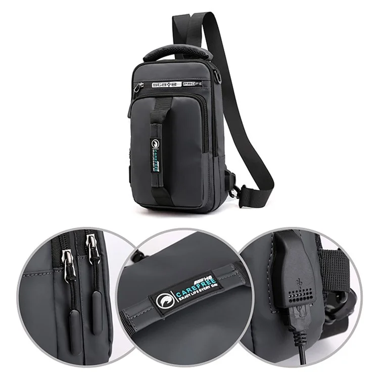 HAOSHUAI 1100-1# Grand sac banane pour hommes en nylon Sac à bandoulière avec port de charge USB externe - Gris