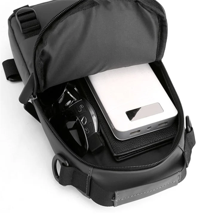 HAOSHUAI 1100-12# Sac de poitrine pour homme, grand sac à dos en nylon avec port de charge USB externe - Gris