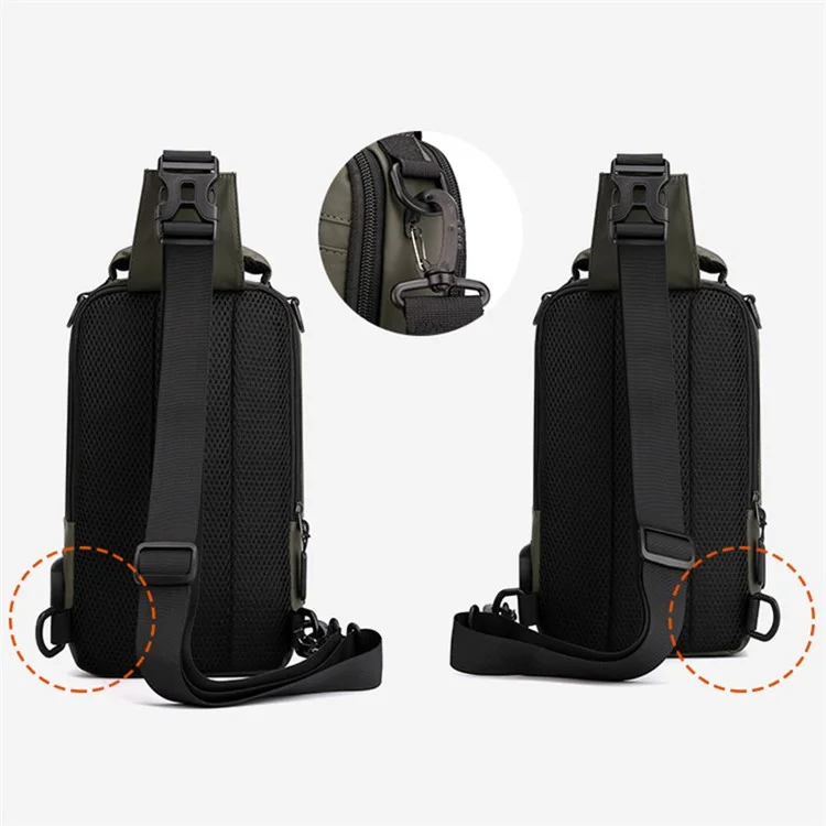 HAOSHUAI 1100-13 Mochila Cruzada de Hombro Nylon Impermeable Bolsa de Pecho Mochila Diaria con Puerto de Carga USB - Verde del Ejército