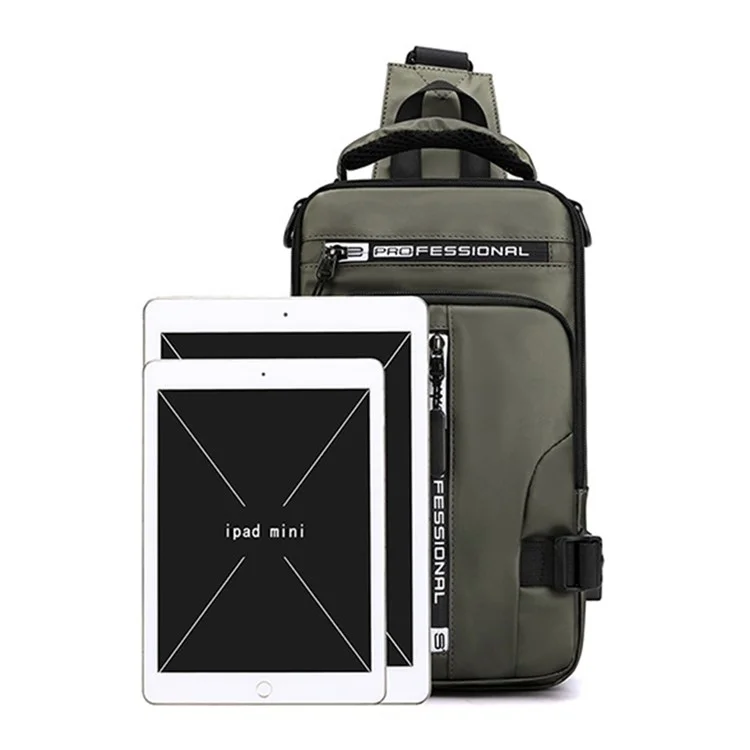 HAOSHUAI 1100-13 Mochila Cruzada de Hombro Nylon Impermeable Bolsa de Pecho Mochila Diaria con Puerto de Carga USB - Verde del Ejército