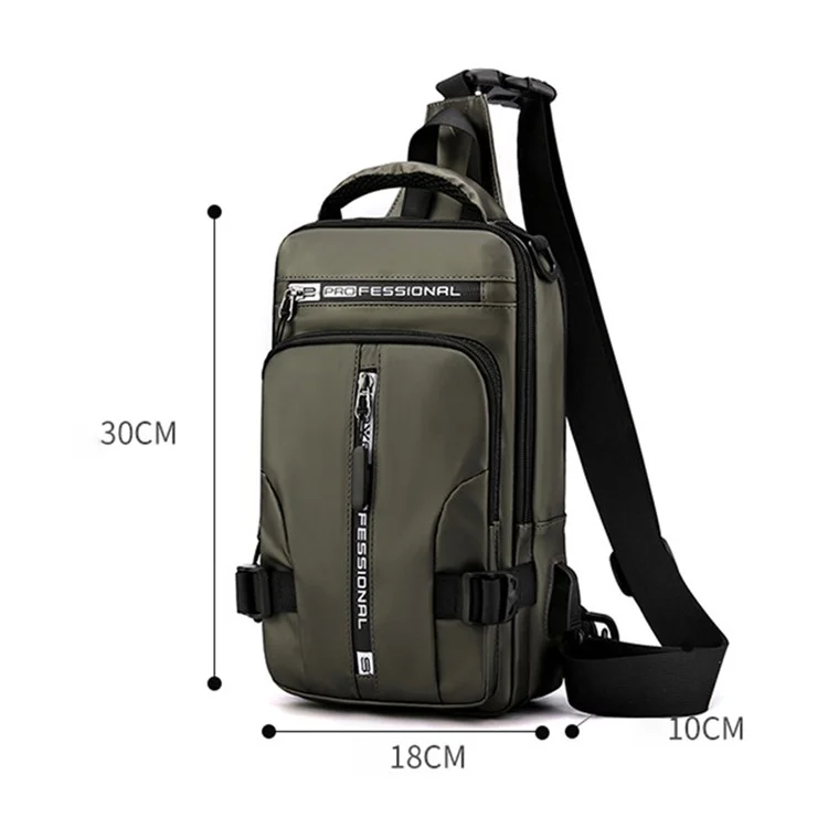 HAOSHUAI 1100-13 Mochila Cruzada de Hombro Nylon Impermeable Bolsa de Pecho Mochila Diaria con Puerto de Carga USB - Verde del Ejército