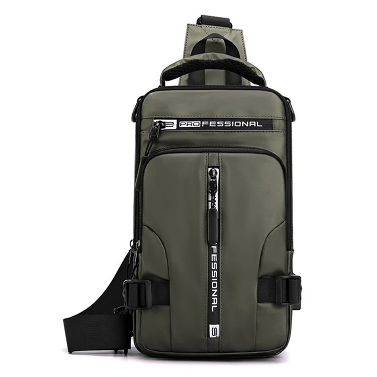 HAOSHUAI 1100-13 Mochila Cruzada de Hombro Nylon Impermeable Bolsa de Pecho Mochila Diaria con Puerto de Carga USB - Verde del Ejército