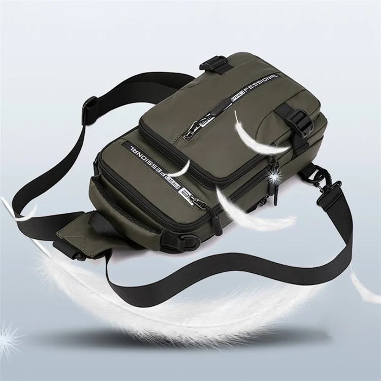 HAOSHUAI 1100-13 Mochila Cruzada de Hombro Nylon Impermeable Bolsa de Pecho Mochila Diaria con Puerto de Carga USB - Verde del Ejército