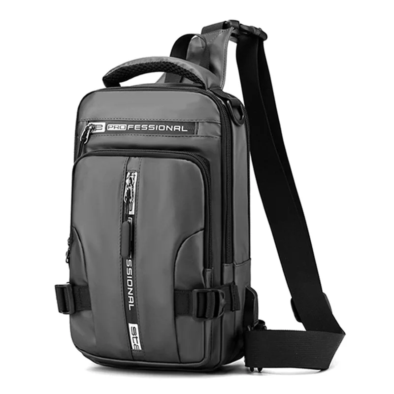 HAOSHUAI 1100-13 Shoulder Crossbody Backpack Nylon Waterproof Chest Bag Hiking Daypack with USB Charging Port - Grey