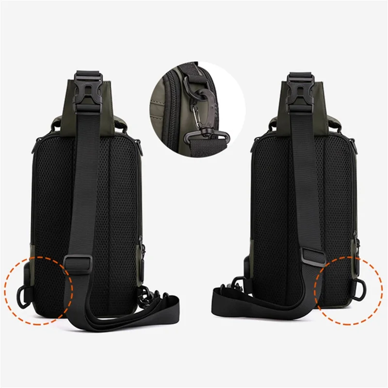 HAOSHUAI 1100-13 Shoulder Crossbody Backpack Nylon Waterproof Chest Bag Hiking Daypack with USB Charging Port - Grey