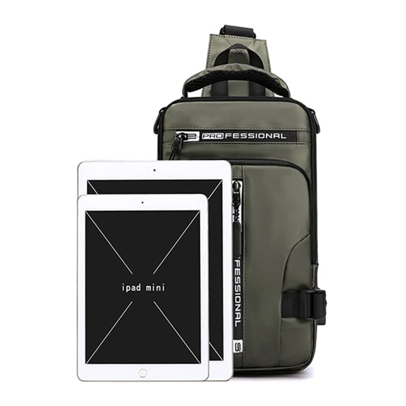 HAOSHUAI 1100-13 Shoulder Crossbody Backpack Nylon Waterproof Chest Bag Hiking Daypack with USB Charging Port - Grey