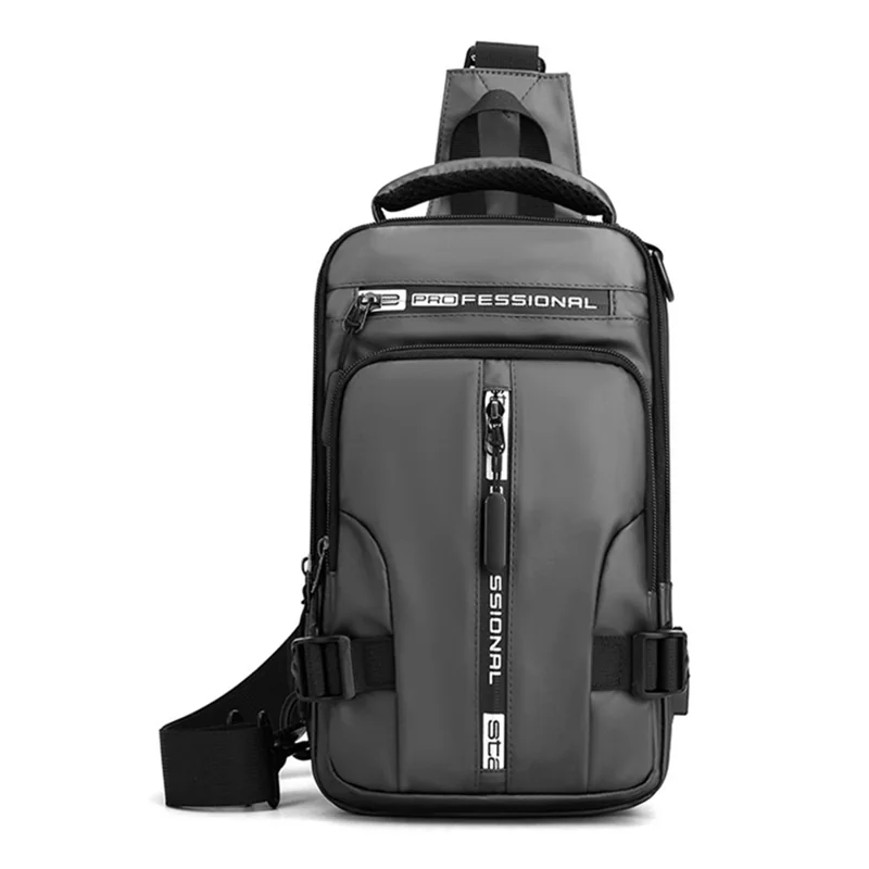 HAOSHUAI 1100-13 Shoulder Crossbody Backpack Nylon Waterproof Chest Bag Hiking Daypack with USB Charging Port - Grey