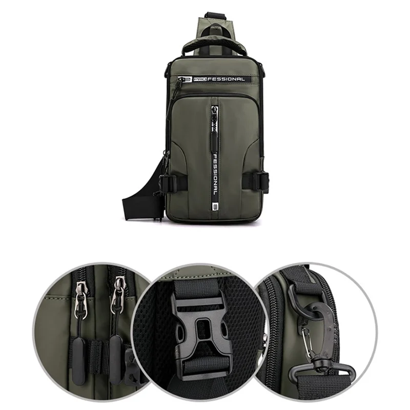 HAOSHUAI 1100-13 Shoulder Crossbody Backpack Nylon Waterproof Chest Bag Hiking Daypack with USB Charging Port - Grey