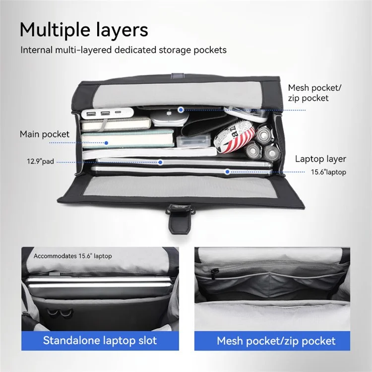MARK RYDEN MR2011-L Men's Laptop Storage Bag Shoulders Backpack Oxford Cloth+PU Travel Bag Business Backpack