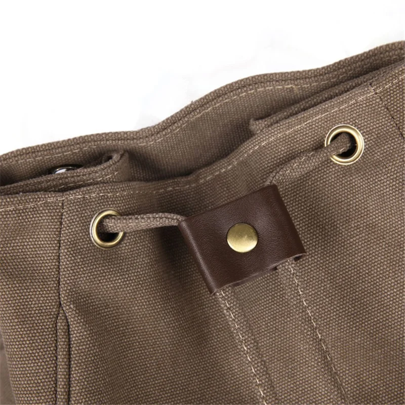 Outdoor Retro Canvas Backpack Women Drawstring Solid Color Dual Shoulder Bag - Army Green