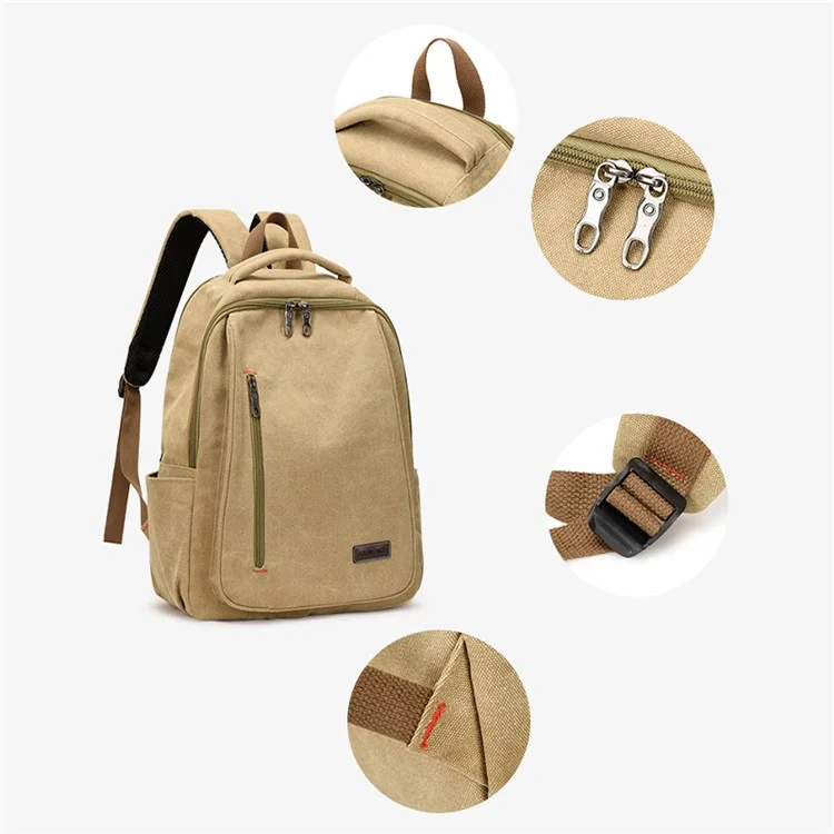 XUANLONG Beiläufiger Leinwand-Rucksack Laptop Tagesrucksack Schulrucksack mit externer USB-Ladestation - Khaki