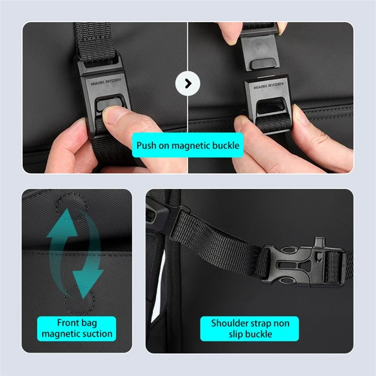 MARK RYDEN MR9366 11.5L Magnetic Button Shoulders Bag Business Oxford Cloth Laptop Storage Backpack Large Travel Bag - Black