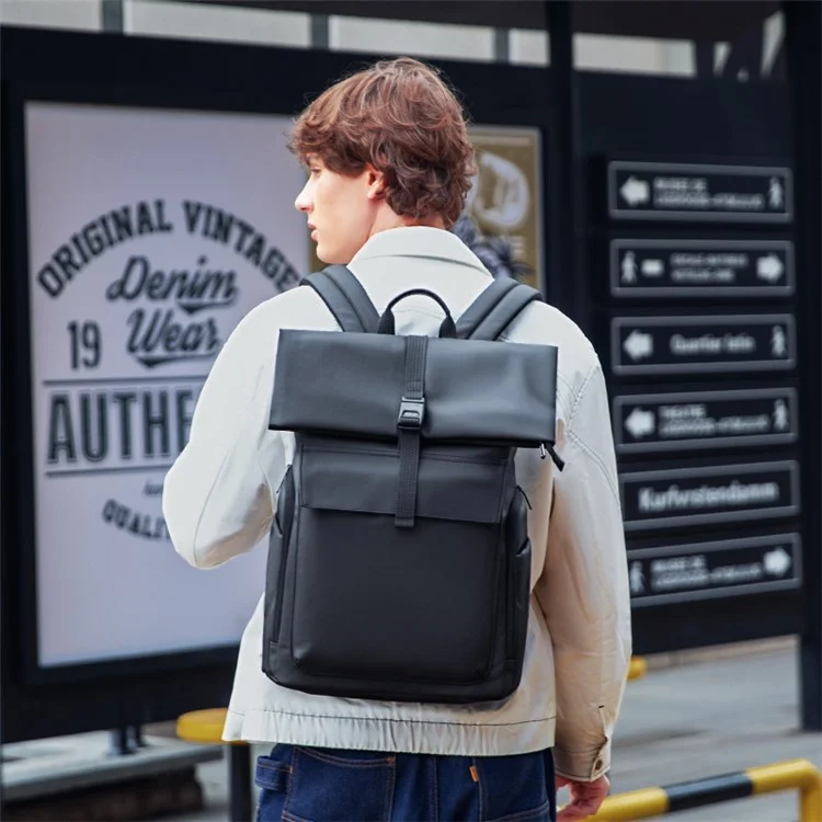 MARK RYDEN MR9366 11.5L Magnetic Button Shoulders Bag Business Oxford Cloth Laptop Storage Backpack Large Travel Bag - Black