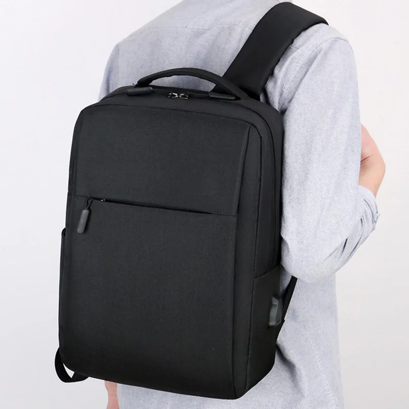 Casual Nylon Oxford Cloth Backpack Waterproof Laptop Dual Shoulders Bag with USB Port - Black