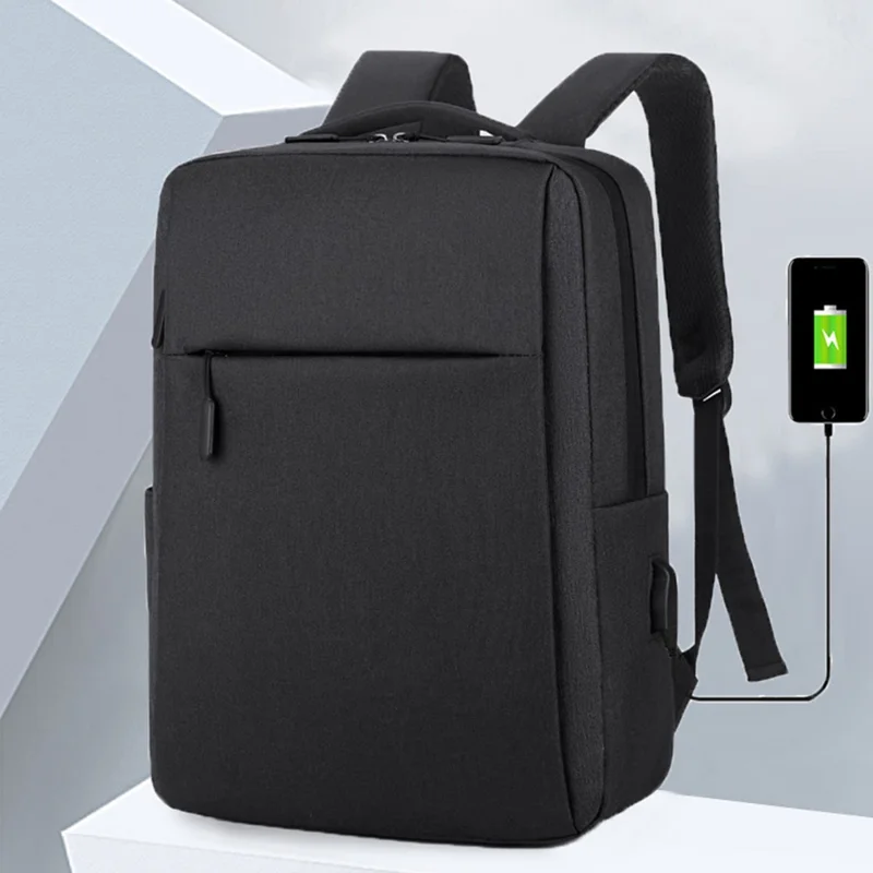 Casual Nylon Oxford Cloth Backpack Waterproof Laptop Dual Shoulders Bag with USB Port - Black