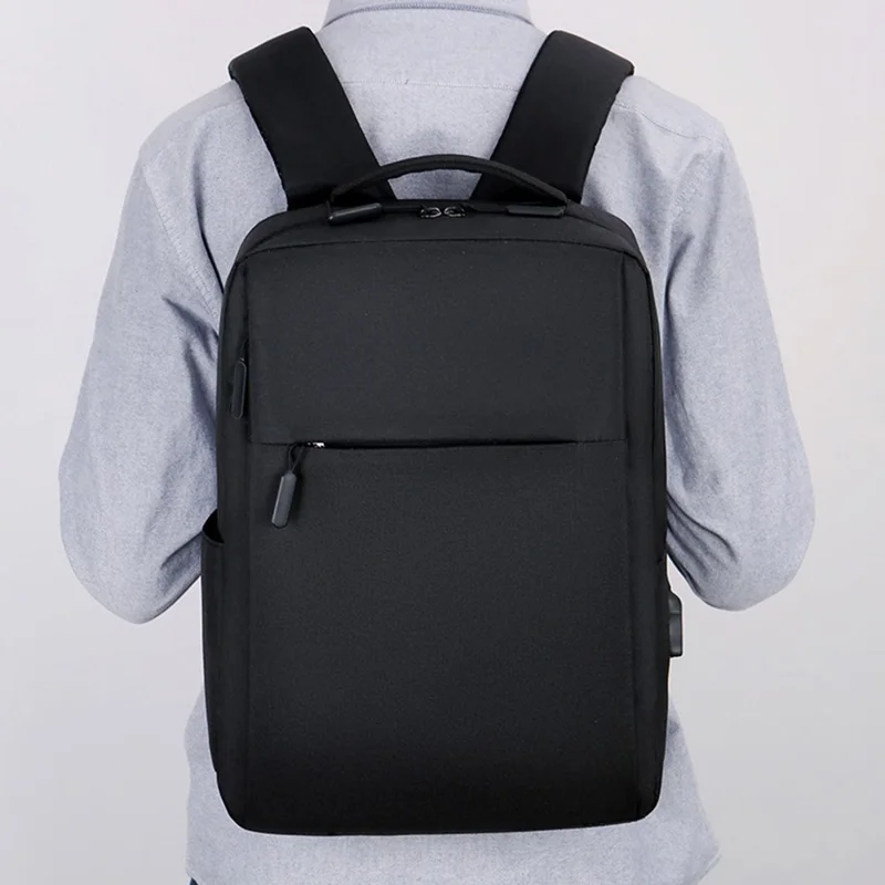 Casual Nylon Oxford Cloth Backpack Waterproof Laptop Dual Shoulders Bag with USB Port - Black