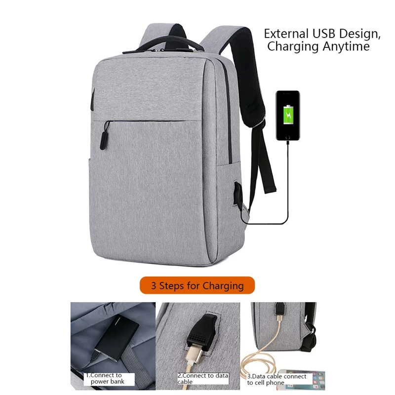 Casual Nylon Oxford Cloth Backpack Waterproof Laptop Dual Shoulders Bag with USB Port - Black