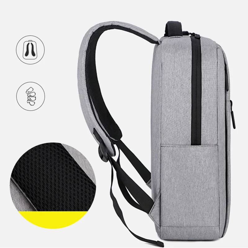 Casual Nylon Oxford Cloth Backpack Waterproof Laptop Dual Shoulders Bag with USB Port - Black