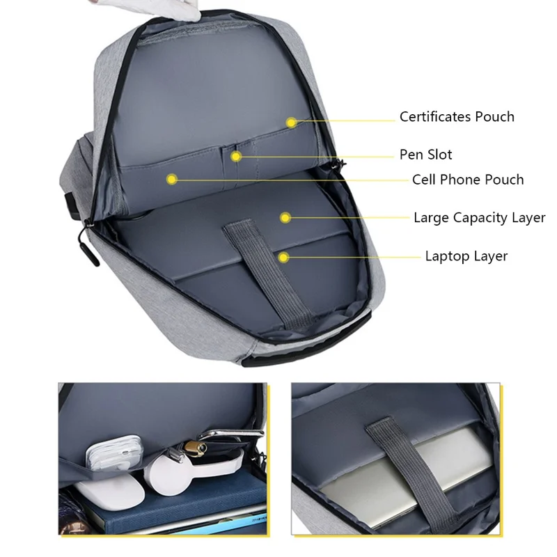 Casual Nylon Oxford Cloth Backpack Waterproof Laptop Dual Shoulders Bag with USB Port - Black