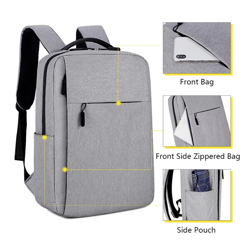 Casual Nylon Oxford Cloth Backpack Waterproof Laptop Dual Shoulders Bag with USB Port - Black