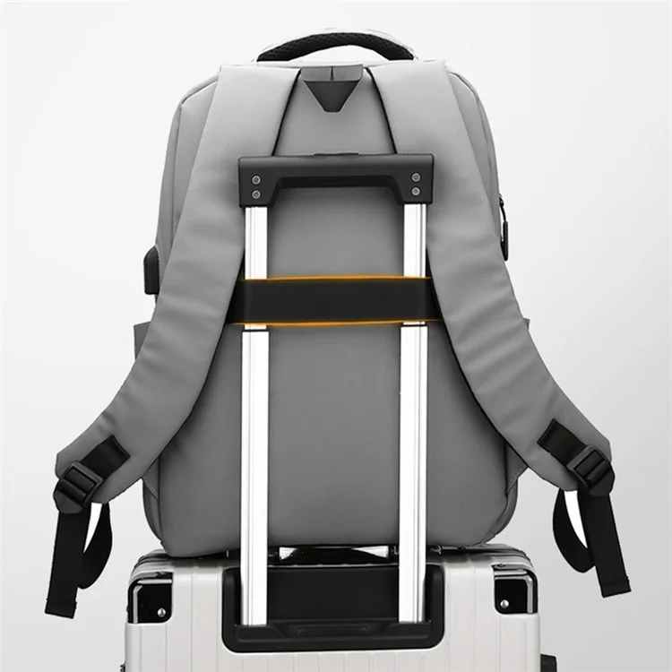Mochila de Viaje Informal para Hombres Mochila de Nailon con Puerto de Carga USB - Gris