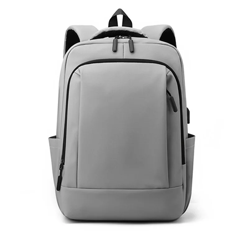 Mochila de Viaje Informal para Hombres Mochila de Nailon con Puerto de Carga USB - Gris