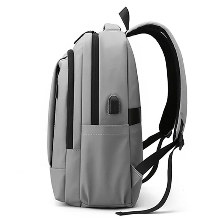 Mochila de Viaje Informal para Hombres Mochila de Nailon con Puerto de Carga USB - Gris