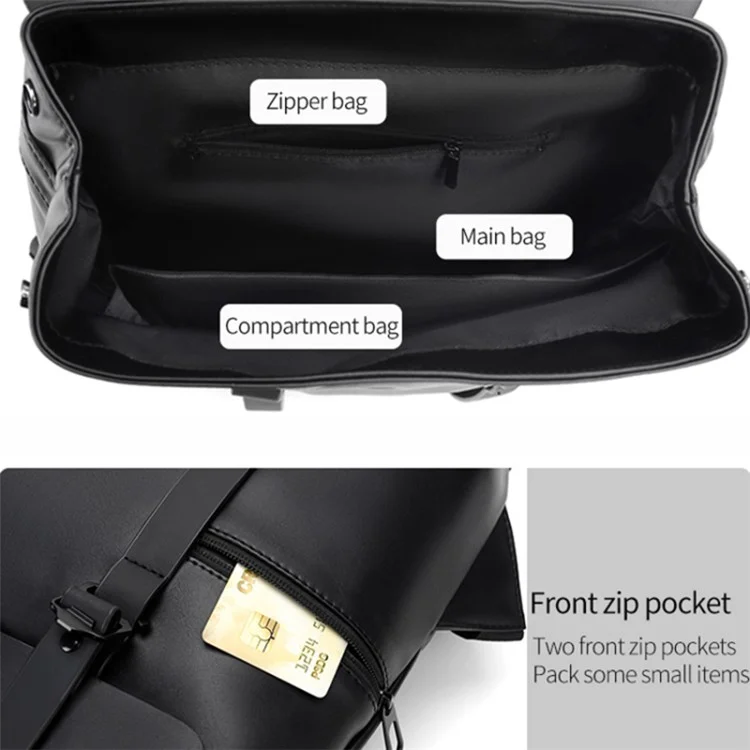 B679 Stylish Casual PU Leather Backpack Waterproof Laptop Dual Shoulders Bag - Black