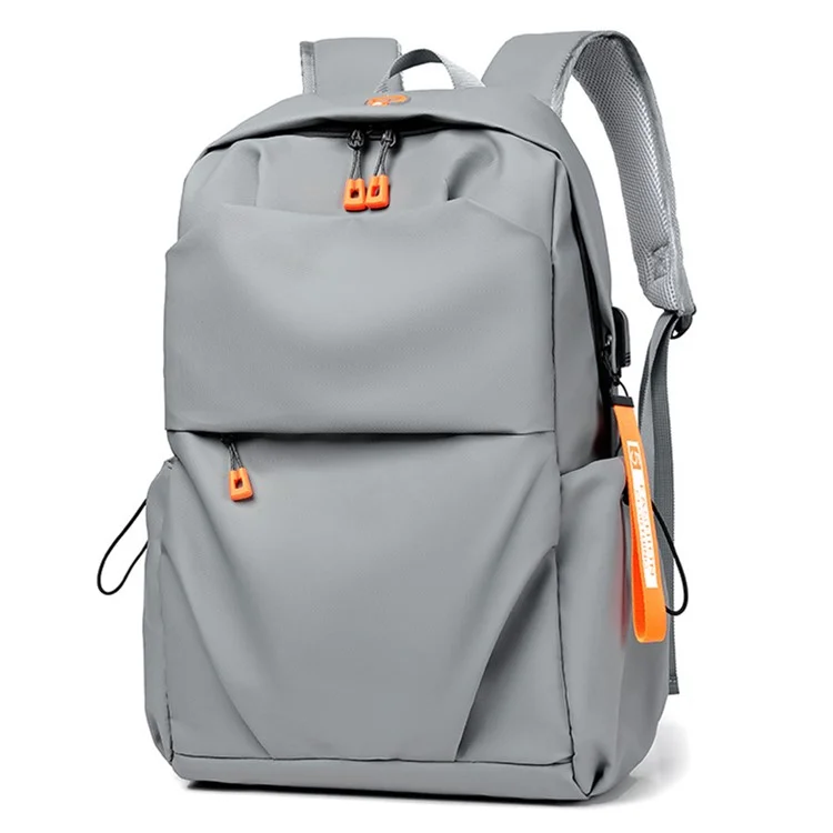 Рюкзак для бизнес-casual мужской Oxford Cloth Laptop Shoulder Bag Schoolbag с портом USB для зарядки - Серый