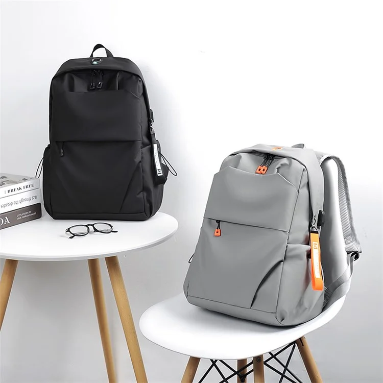 Рюкзак для бизнес-casual мужской Oxford Cloth Laptop Shoulder Bag Schoolbag с портом USB для зарядки - Серый