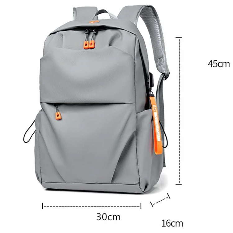 Рюкзак для бизнес-casual мужской Oxford Cloth Laptop Shoulder Bag Schoolbag с портом USB для зарядки - Серый