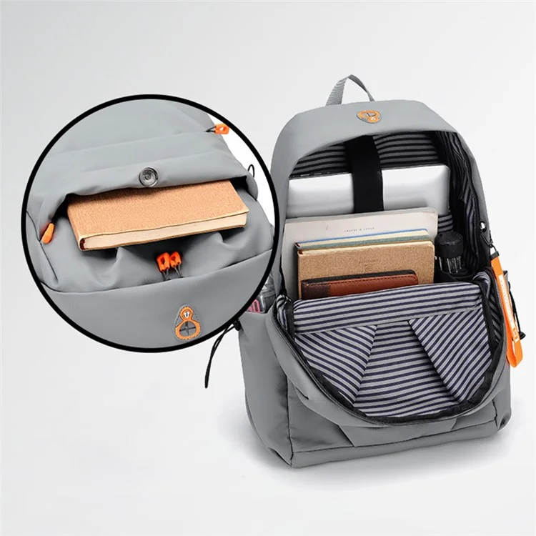 Рюкзак для бизнес-casual мужской Oxford Cloth Laptop Shoulder Bag Schoolbag с портом USB для зарядки - Серый