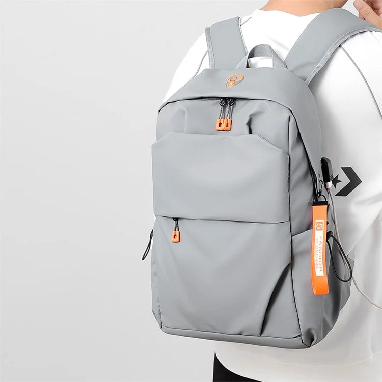 Рюкзак для бизнес-casual мужской Oxford Cloth Laptop Shoulder Bag Schoolbag с портом USB для зарядки - Серый