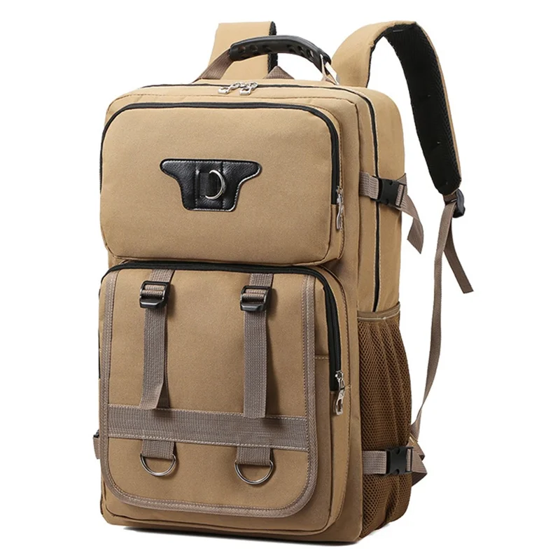 Multifunctional Large Nylon Backpack Casual Daypack Outdoor Travel Hiking Rucksack - Light Brown