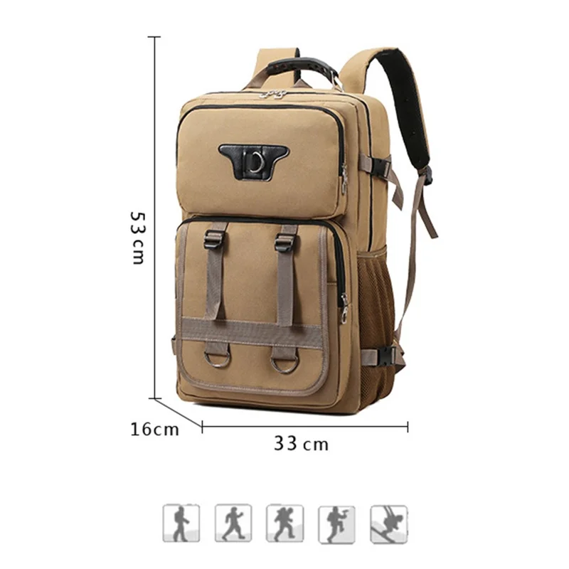 Multifunctional Large Nylon Backpack Casual Daypack Outdoor Travel Hiking Rucksack - Light Brown
